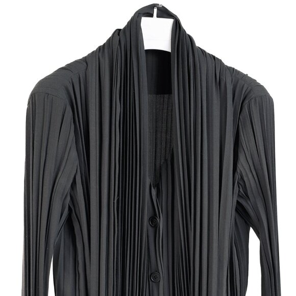 Issey Miyake Archival Rare Grey Pleated Scarf-Collar Button-Front Duster - Picture 3 of 10